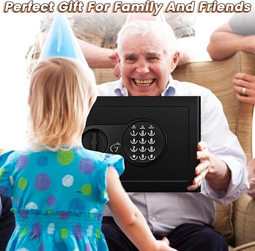 Miniatura 2 de Caja fuerte ignífuga pequeña de 0.6 pies cúbicos para uso doméstico, caja de seguridad digital para el hogar con cerradura de combinación y llaves