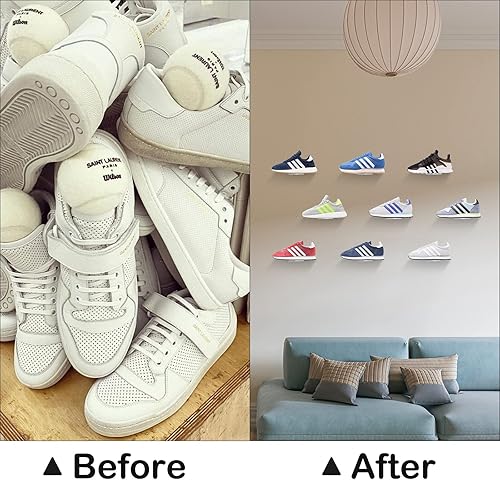 Miniatura 7 de Sumnacon Estantes para zapatos, 8 estantes de exhibición de zapatos con tornillos, estantes de pared de acrílico transparente para exhibición de