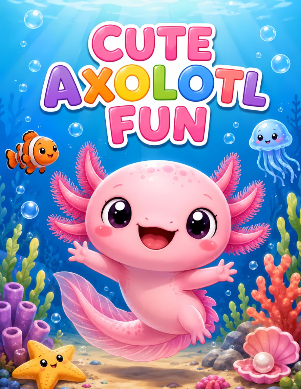Cute Axolotl Fun: A Sweet and Easy Coloring Book for Kids with Happy Axolotls, Ocean Friends, Underwater Adventures, and Cute Simple Designs