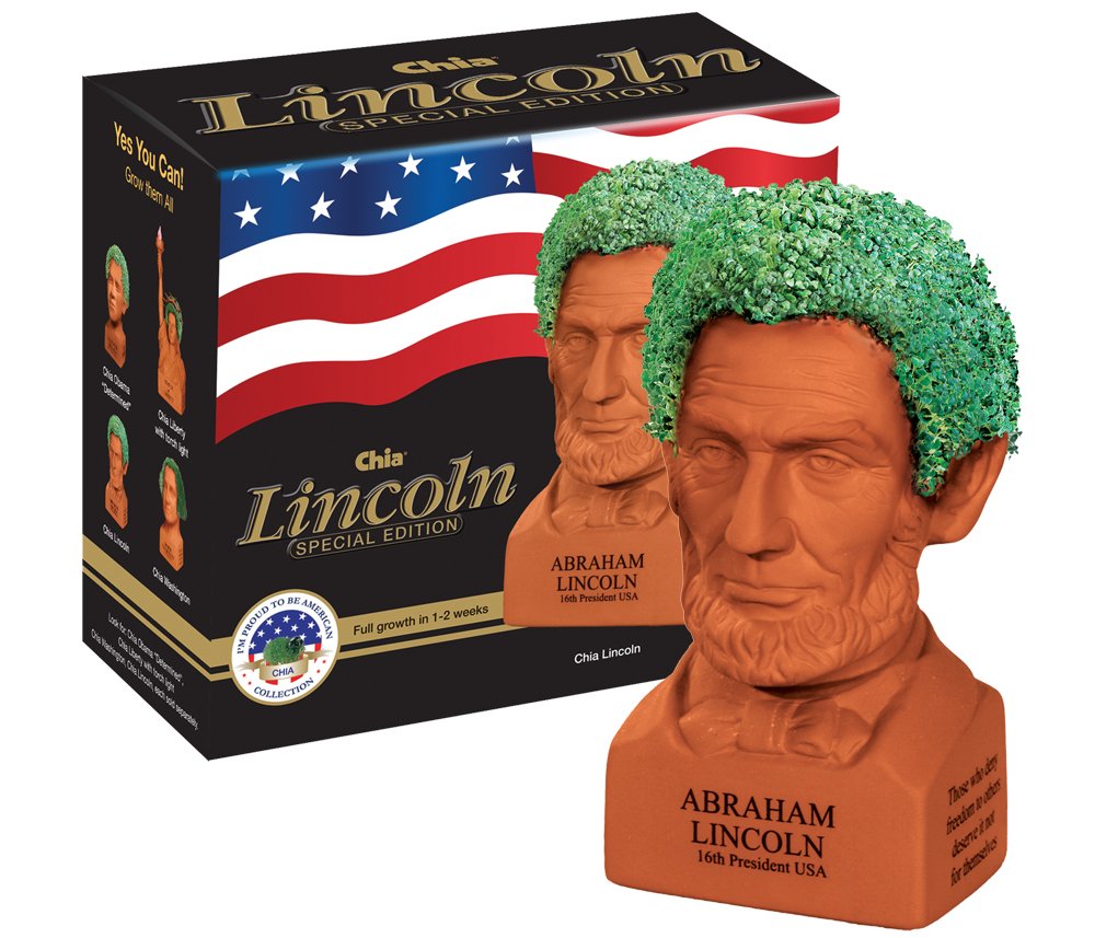 Chia Pet Abraham Lincoln with Seed Pack, Decorative Pottery Planter, Easy to Do and Fun to Grow, Novelty Gift, Perfect for Any Occasion