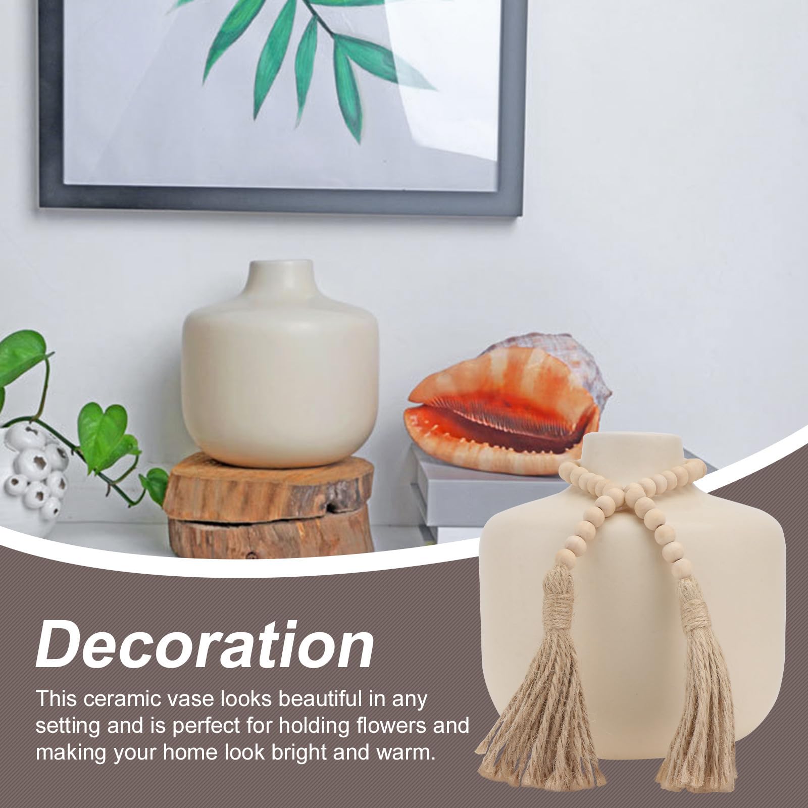 Vaso in Ceramica Stile Nordico Beige Perle di Legno
