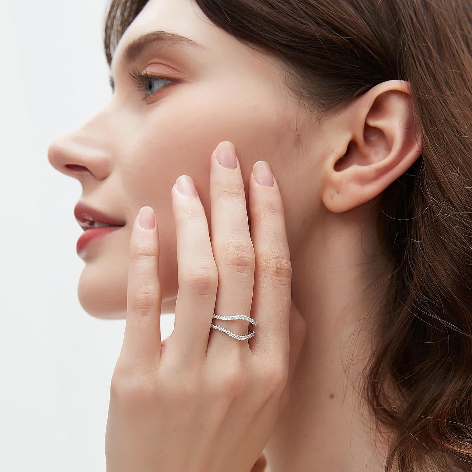 Newshe Jewellery Cubic Zirconia Curved Wedding Bands for Women Ring Enhancer Guard for Engagement Rings 925 Sterling Silver Size 4-13 - Image 8