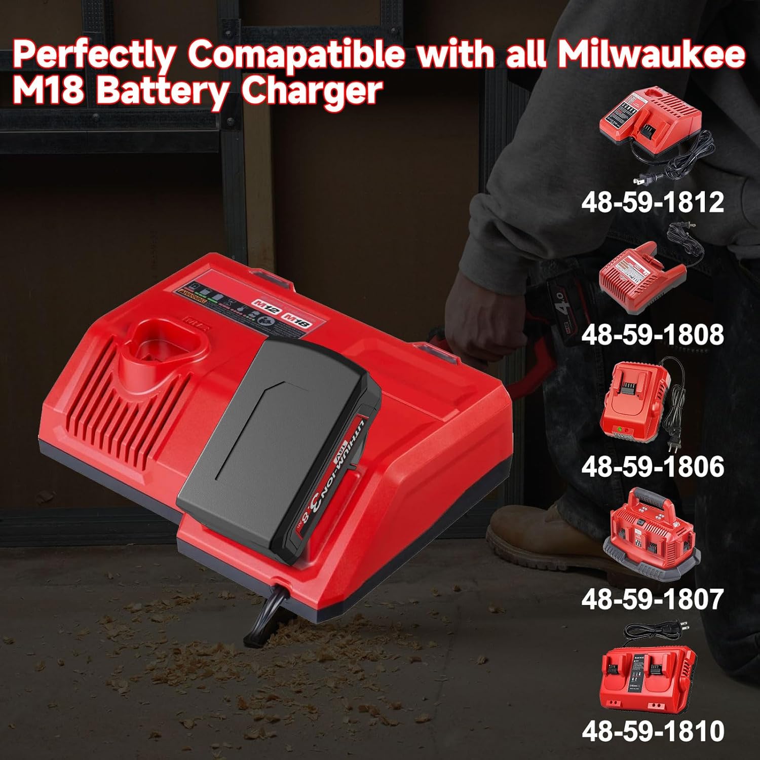 2Pack 3.8Ah Replacement for Milwaukee M18 Battery 18V Lithium Battery Compatible with 18 Volt 48-11-1850 48-11-1865 48-11-1852 48-11-1840 48-11-1820 48-11-1828 Cordless Power Tools