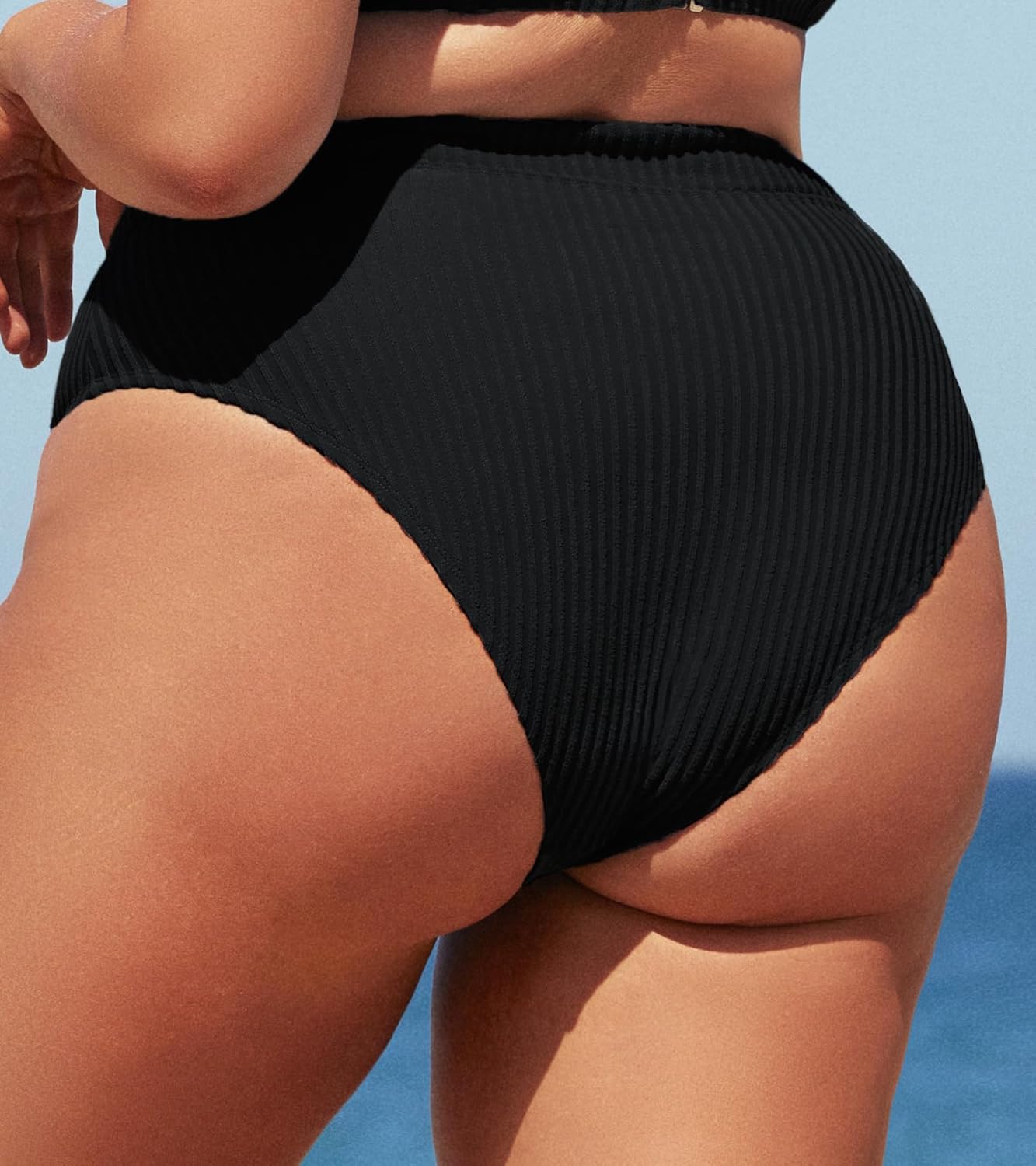 CUPSHE Women Swimsuit Plus Size Bikini Bottom High Waisted Ribbed Texture Modest Widen Band Bathing Suit - Image 2