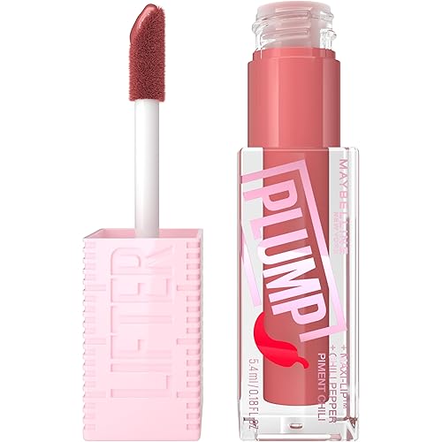 MAYBELLINE Lifter Gloss Lifter Plump, brillo de labios con chile y 5% Maxi-Lip, fiebre de melocotón, crema de durazno, 1 unidad
