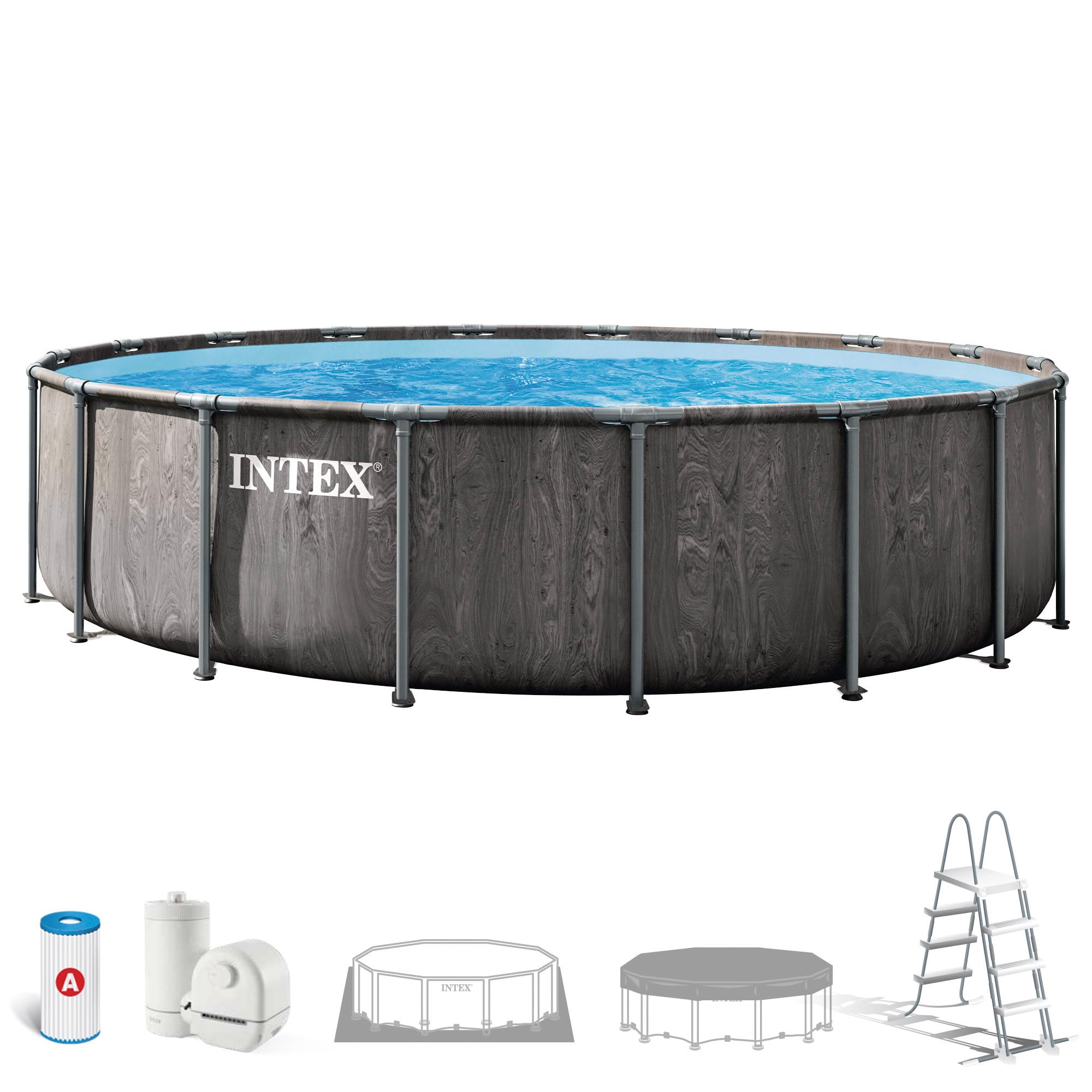 Intex - Piscina Desmontable, Greywood Prism Frame Premium, D549x122 cm, Capacidad 24.311 litros, Escalera, Tapiz, Cobertor, Depuradora Cartucho, Montaje 60 Minutos, Conexiones Ø38 mm (56094)