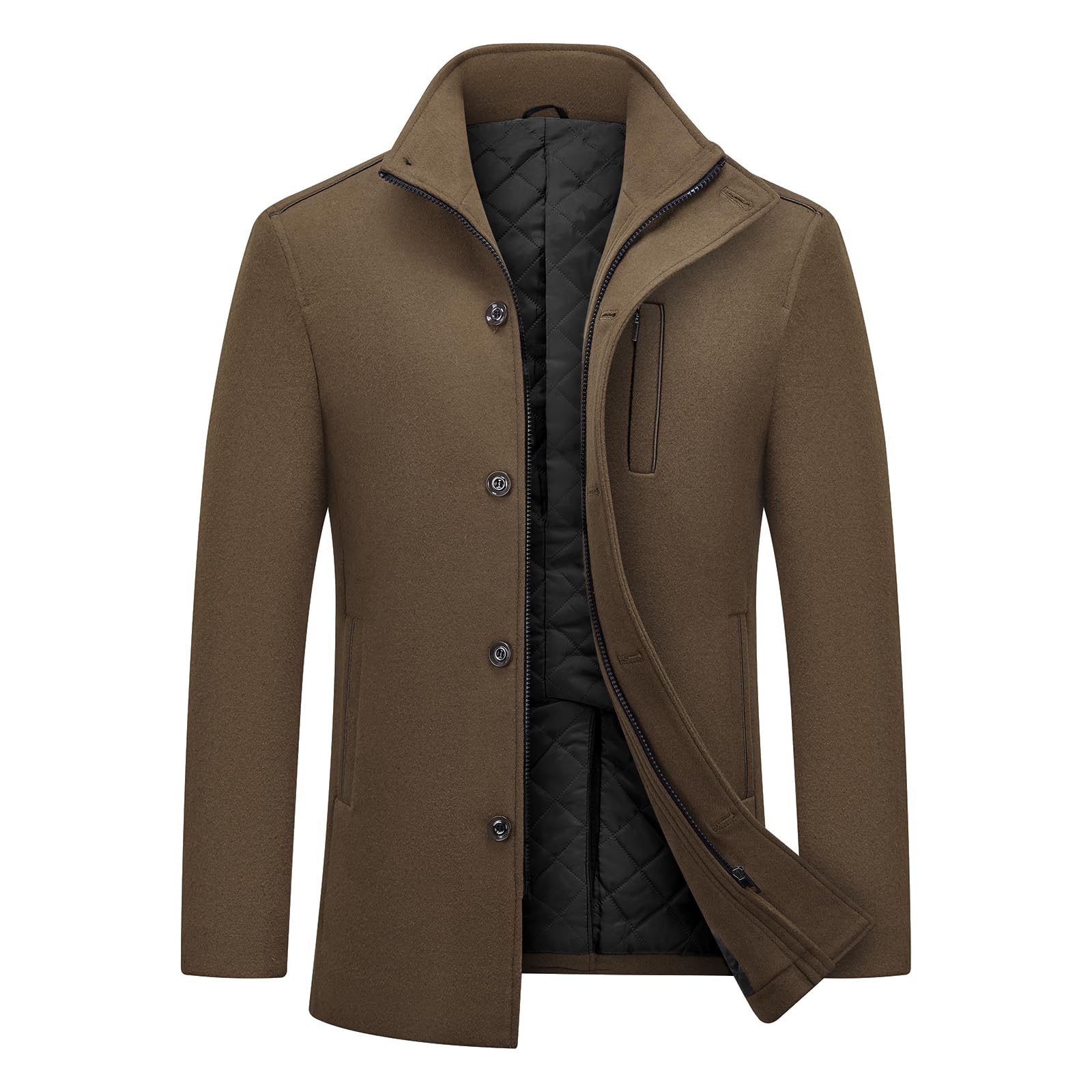 MODFUL Manteau en laine pour homme, longueur moyenne, chaud, manteau d'hiver, Peacoat, coupe ajustée, pour le travail