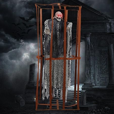 Amazon ハロウィン 飾り 幽霊 ホラーディスプレイ お化け屋敷 グッズ ハンギング 小道具 骸骨 吊り下げタイプ 目が光る 悲鳴が鳴る 雰囲気抜群 装飾品 籠囲い ハロウィンパーティー グレー 季節用品 おもちゃ