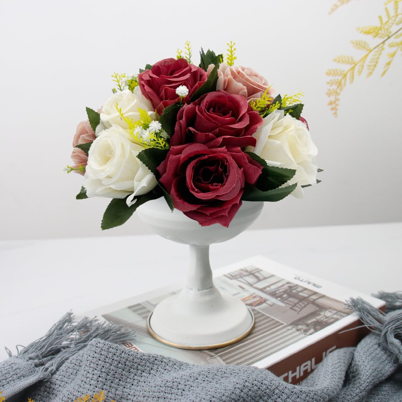 10Pcs Artificial Flower Balls for Centerpieces, Fake Floral Centerpieces Wedding Roses Bouquet for Parties Valentine's Day Wedding and Home Decor (Burgundy & Dusty Rose & White) - Image 3