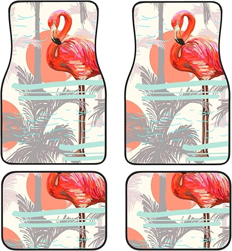 LAKIMCT Alfombrillas de neopreno para automóvil de flamenco floral de verano, para automóvil, impermeables, antideslizantes, juego completo,
