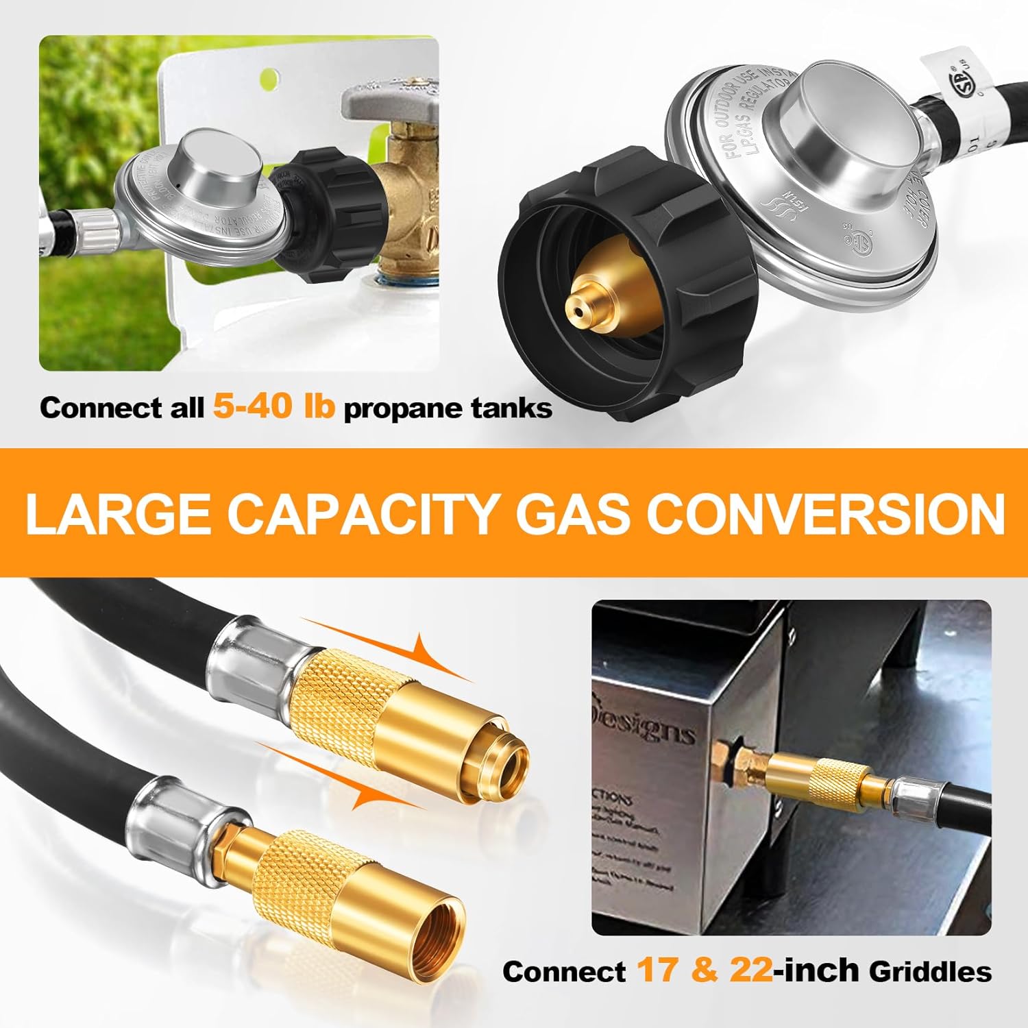 GasSaf 6FT Propane Regulator Hose with Adapter for Blackstone 17/22-inch Table Top Griddles, Replacement Parts Connect to 5-40 lb Propane Tank