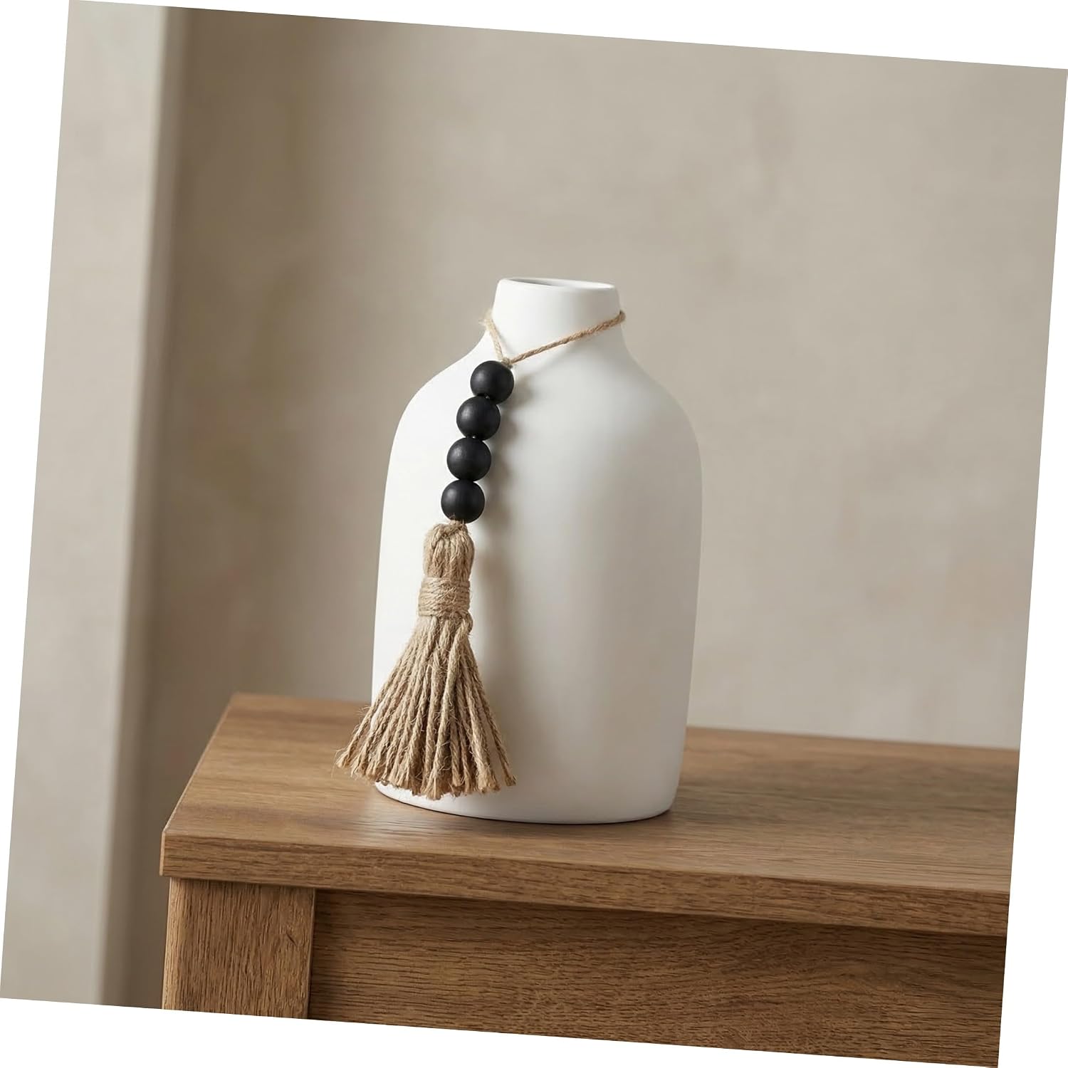 TOYANDONA 6pcs Rustic Wooden Bead Tassel Garland, Handcrafted Boho Farmhouse Wall Hanging Decoration for Door Knob and Fall Festival Decor, Black Wood Beads Accent