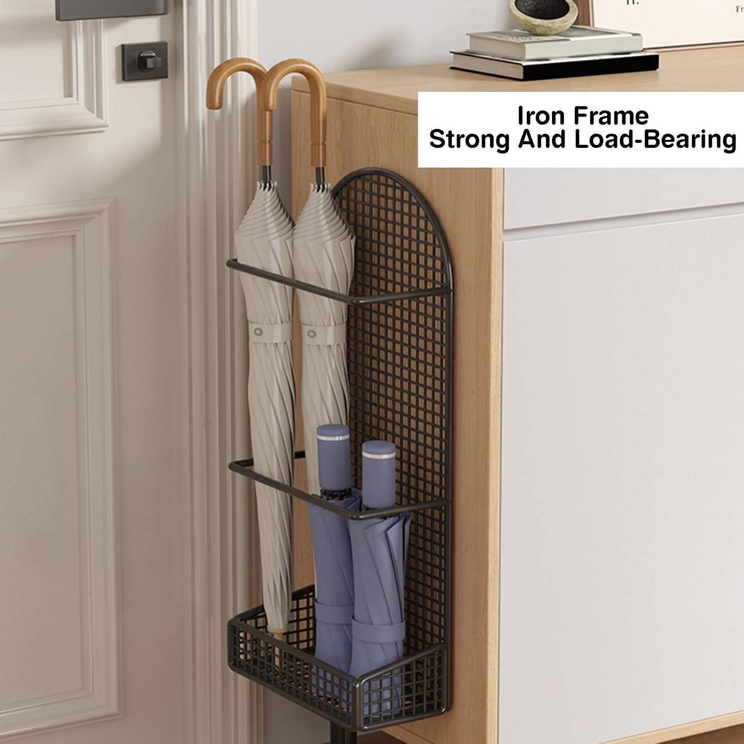 Wall-Mounted Umbrella Stand Rack, Folding Umbrella Organizer, Metal Canes Walking Sticks Holder, Holds 4 Umbrellas for Entryway Home Office Patio