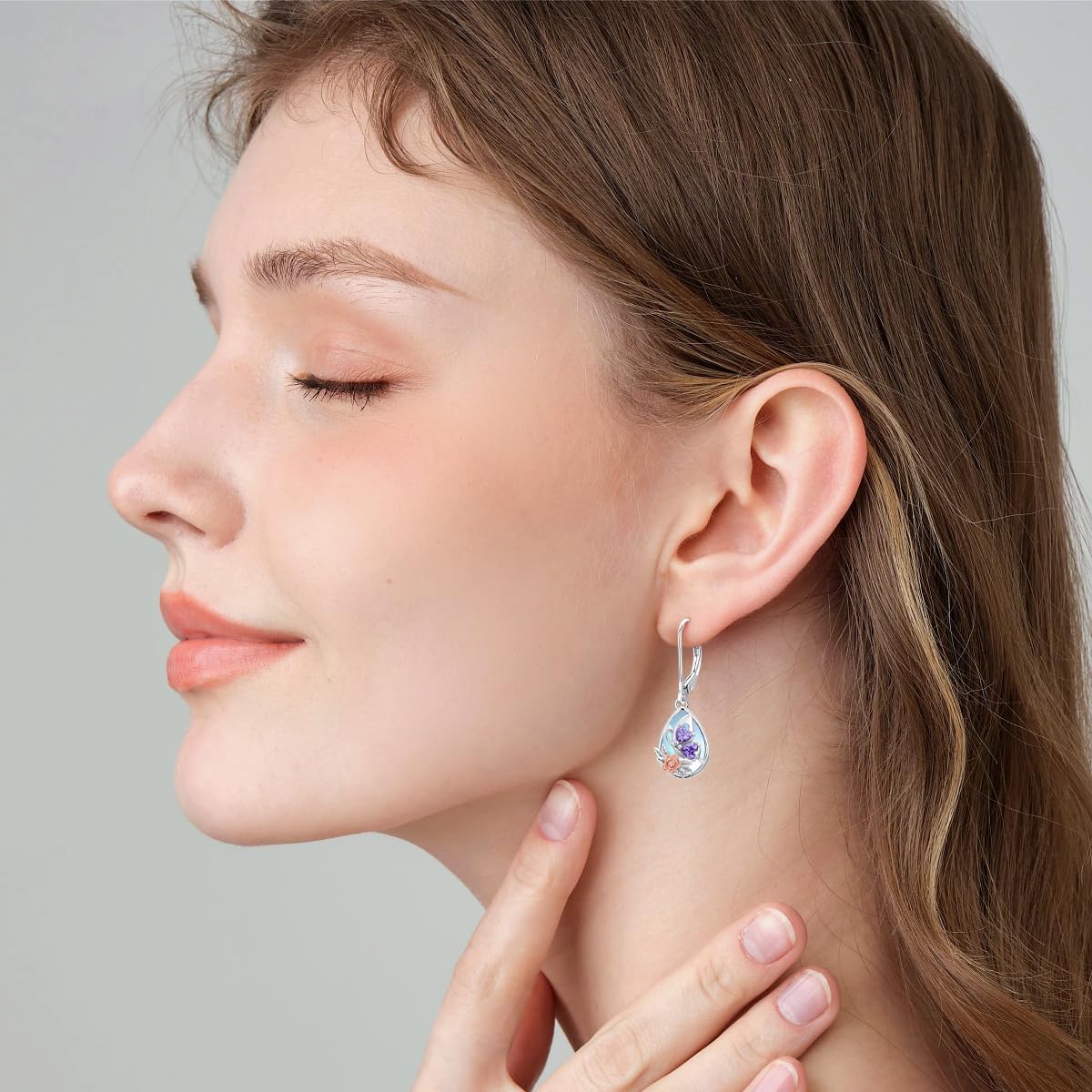 Moonstone Earrings Sterling Silver, Butterfly Earrings with Amethyst, Teardrop Dangle Earrings for Women, Hypoallergenic French Hook - Image 7
