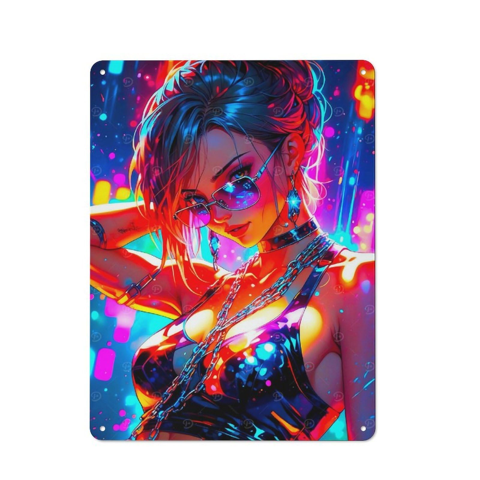 Anime Girl Understated Metal Wall Decor 40x30cm, Office Metal Sign for Office, Study, Studio Or Hallway