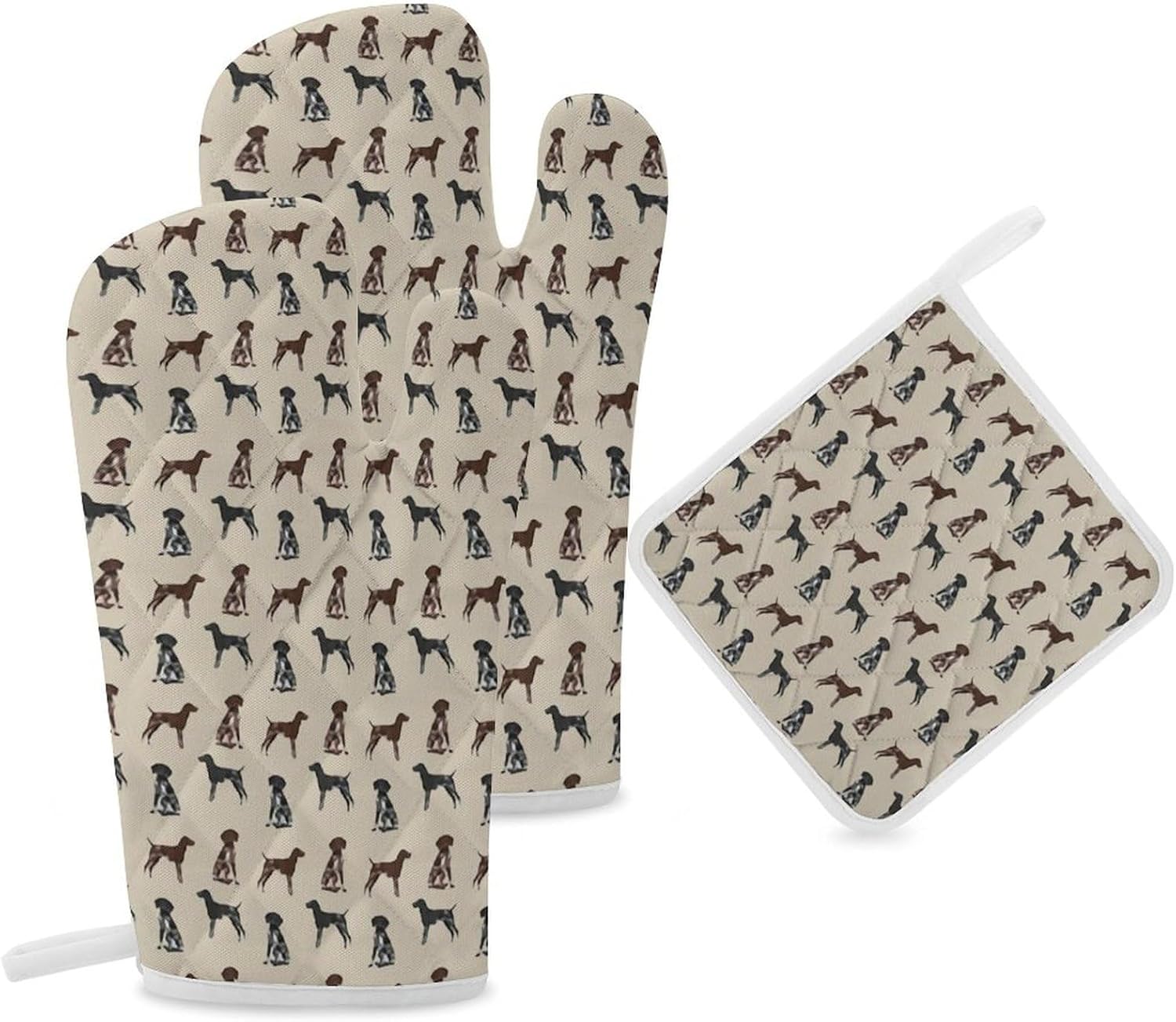 German Shorthaired Pointer Dogs Print Oven Mitts and Pot Holders 3 Piece Sets Heat Resistant Gloves Hot Pads Potholders for Kitchen Baking Cooking