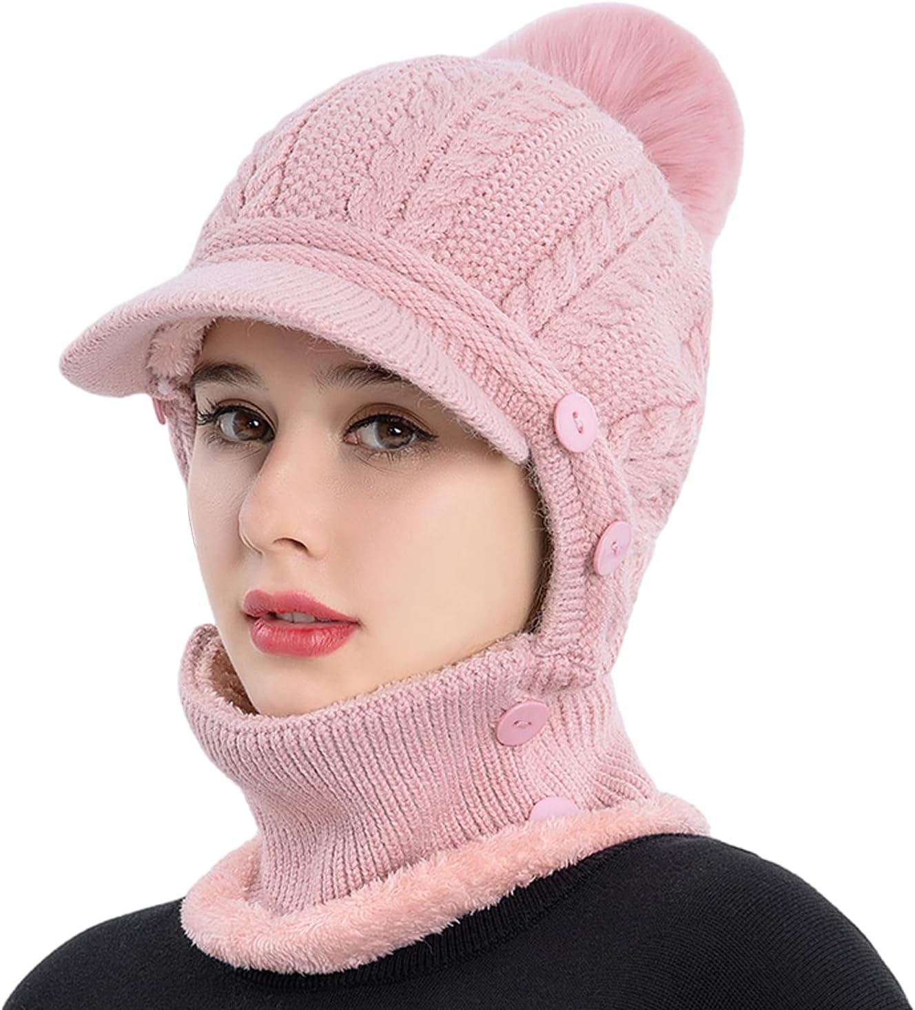 HUAMULAN Women Winter One Piece Beanie Hat Slouchy Fleece Balaclavas Face Mask Neck Scarf Set Earmuff Ski Snow Knit Hats