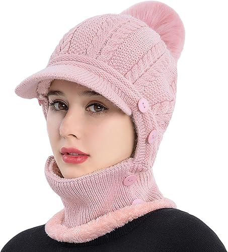 Vista 50 de HUAMULAN Gorro de invierno de una pieza para mujer, pasamontañas de forro polar, pasamontañas, máscara facial, bufanda, orejeras, esquí, nieve