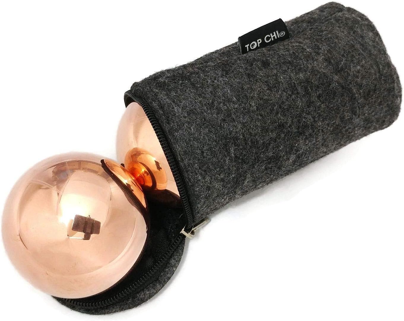 Top Chi Solid Copper Baoding Balls with Carry Pouch for Hand Therapy, Exercise, and Stress Relief (Large 2 Inch)