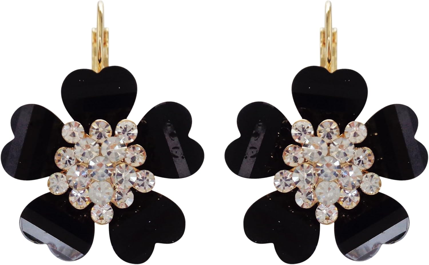 Navachi 18k Gold Plated White Crystal Acetate Blooming Flowers Leverback Earrings