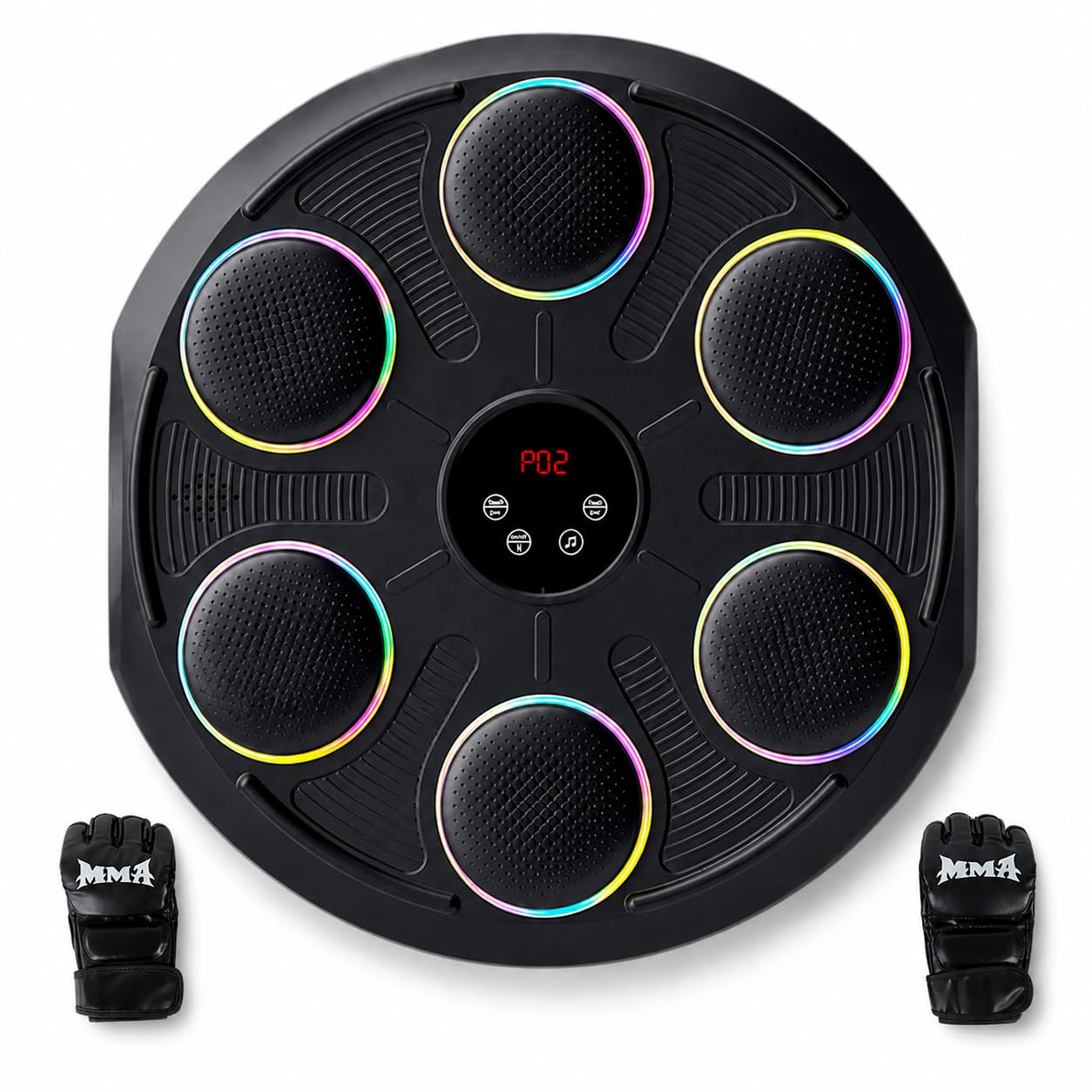 Unichefry Macchina da Boxe Musicale da Parete con LED e Bluetooth | Contatore dei Colpi e Guanti MMA Inclusi, Bersagli Luminosi, per Adulti e Allenamento a Casa