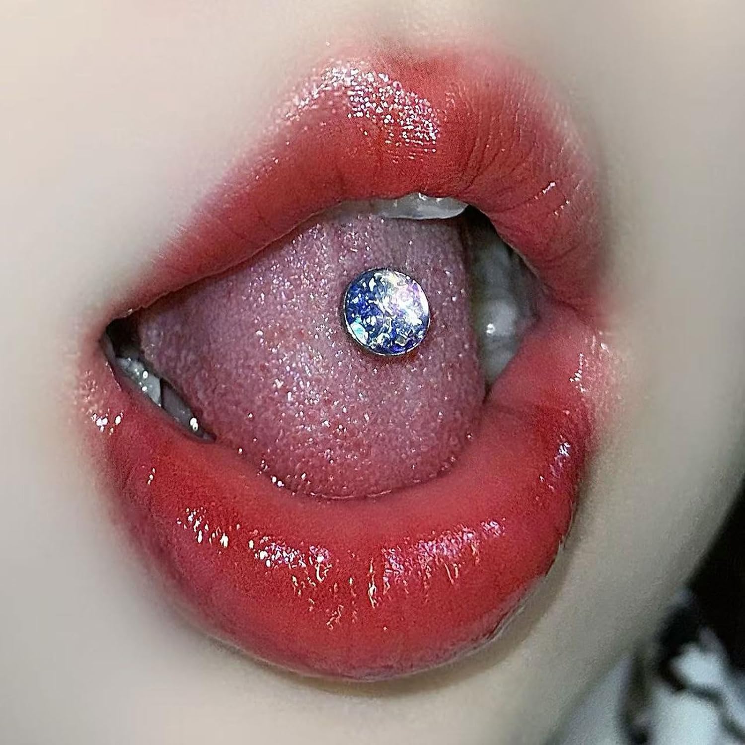 Men'S And Women'S Gradient Color Changing Opal Tongue Ring, Stainless Steel Threaded Tongue Perforated Barbell Jewelry