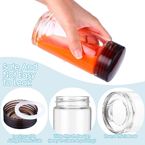 Miniatura 3 de 8 botellas de agua de vidrio de boca ancha, reutilizables, con tapas, a prueba de fugas, con tapas para refrigerador, jugos de leche, licuados, agua