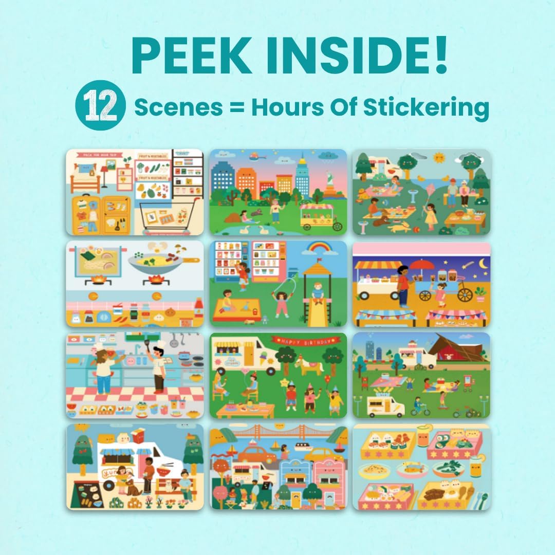 Food Truck Adventure 500+ Kids Sticker Book by Cupkin Fun Toddler Travel Activity Coloring and Sticker Book, 12 Coloring Pages + 12 Scenes for Children's of 2-8 Years, Valentines Gifts for Kids - Image 5