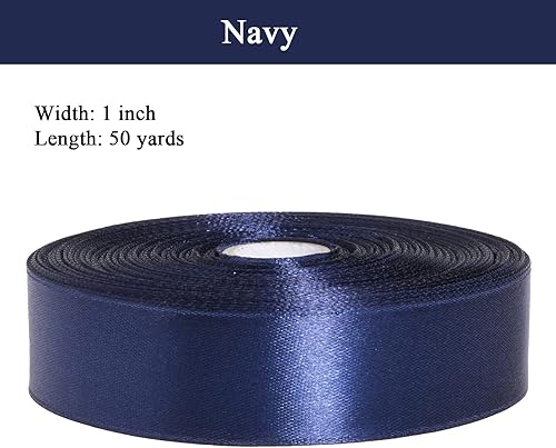 Vista 117 de Cinta de satén sólido azul real de 1 pulgada, cinta de tela artesanal de 50 yardas para envolver regalos, ramos florales, decoración de fiesta