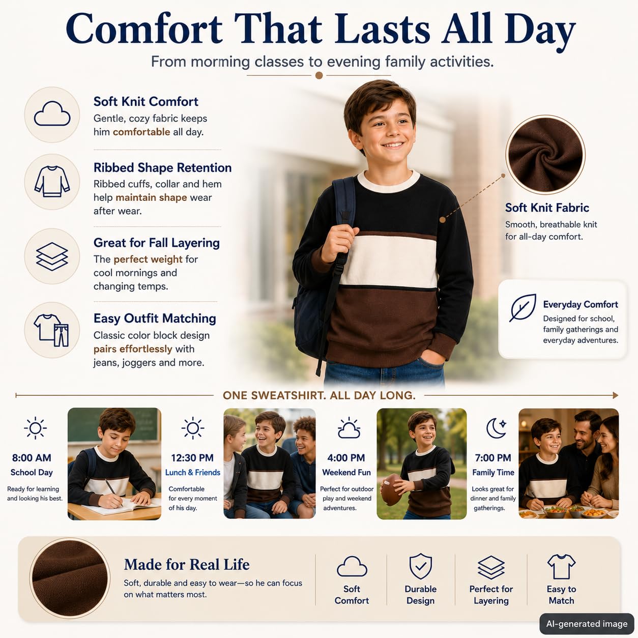 Bienzoe Ragazzi Maglia Girocollo Felpa: Bambini Lunga Maniche Casual Pullover – Comfort per Famiglia Casa Autunno Scuola