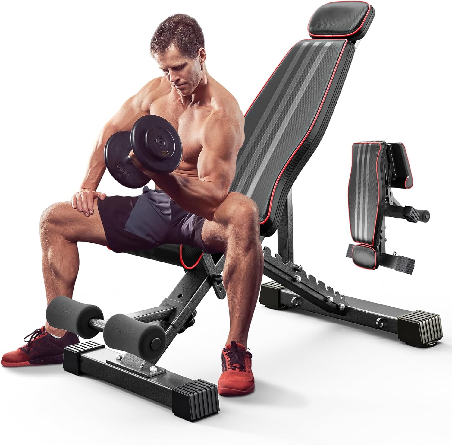 Multi-Function 6 in 1 Weight Bench Set - Leg Press, Preacher Curl Rack, Adjustable Workout Bench & Squat Rack for Full Body Exercise, Fitness Strength Training for Home Gym