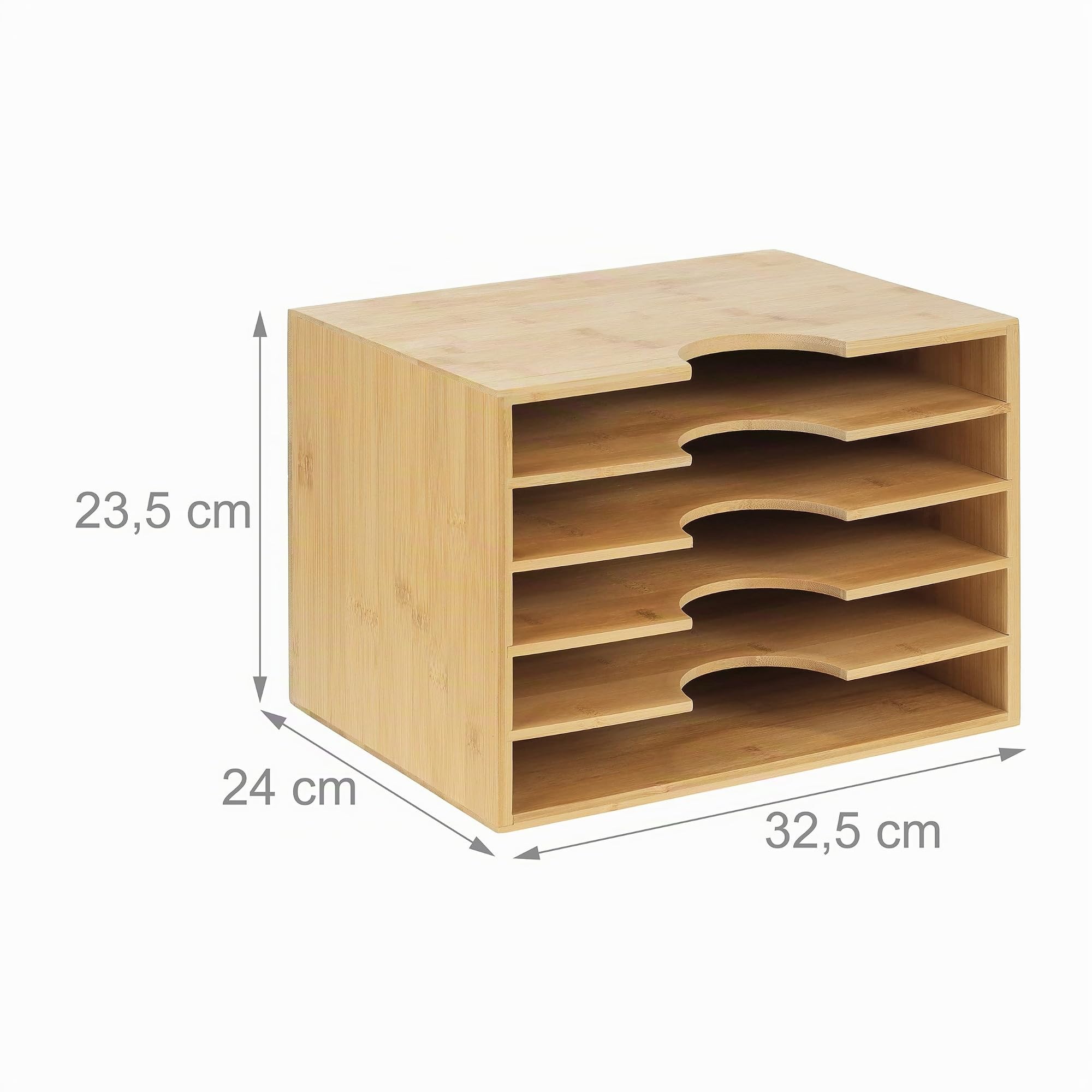 Relaxdays Organiseur de Documents en Bambou, DIN A4, 5 espaces, pour Le Bureau, Ouvert, HxLxP : 23,5x32,5x24 cm, Naturel