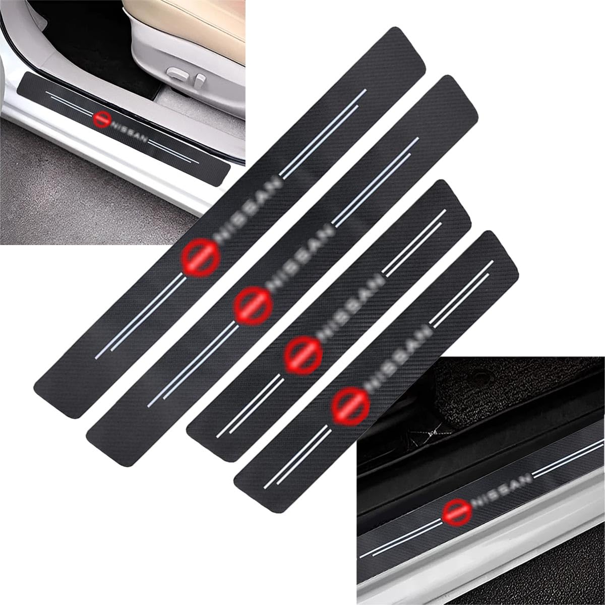 ECOM Universal Carbon Fiber Wrap Anti-Scratch PPF Film Car Protection Tape, Black Vinyl Accessories, 4 Pcs Door Sill Protector, Step Strip for Magnite, Qashqai, X-Trail, Micra, Terrano, Sunny, Kicks