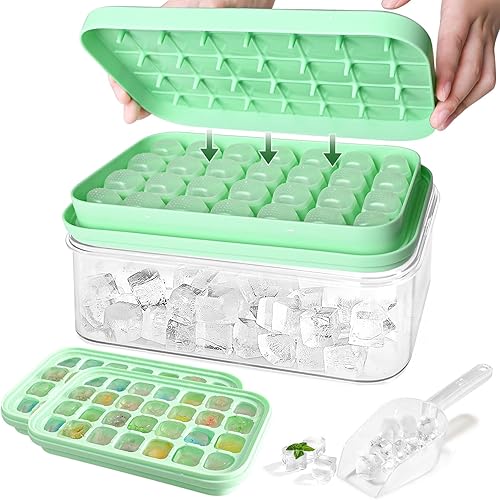 Bandeja para cubitos de hielo con tapa y contenedor, paquete de 2 bandejas de hielo para congelador, 28 x 2 moldes para cubitos de hielo, molde para
