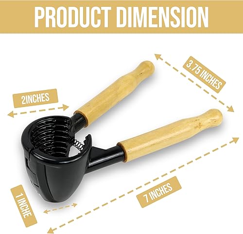 Miniatura 5 de Iconikal Cascanueces de cuerpo metálico resistente con mango de madera, negro y arce - fácil cascanueces para nueces, almendras, pecanas