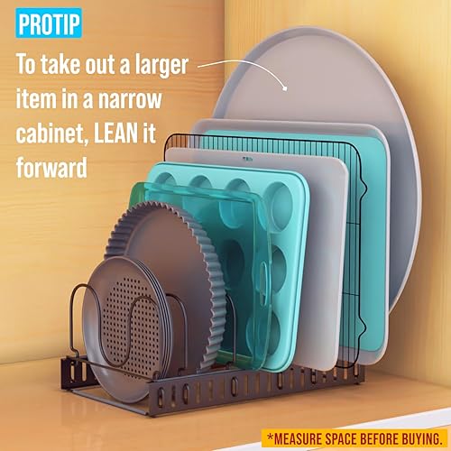 Miniatura 5 de Organizador de ollas y sartenes para gabinete, organizador de sartenes expandible  Soporte para tapa de olla con 10 compartimentos ajustables para