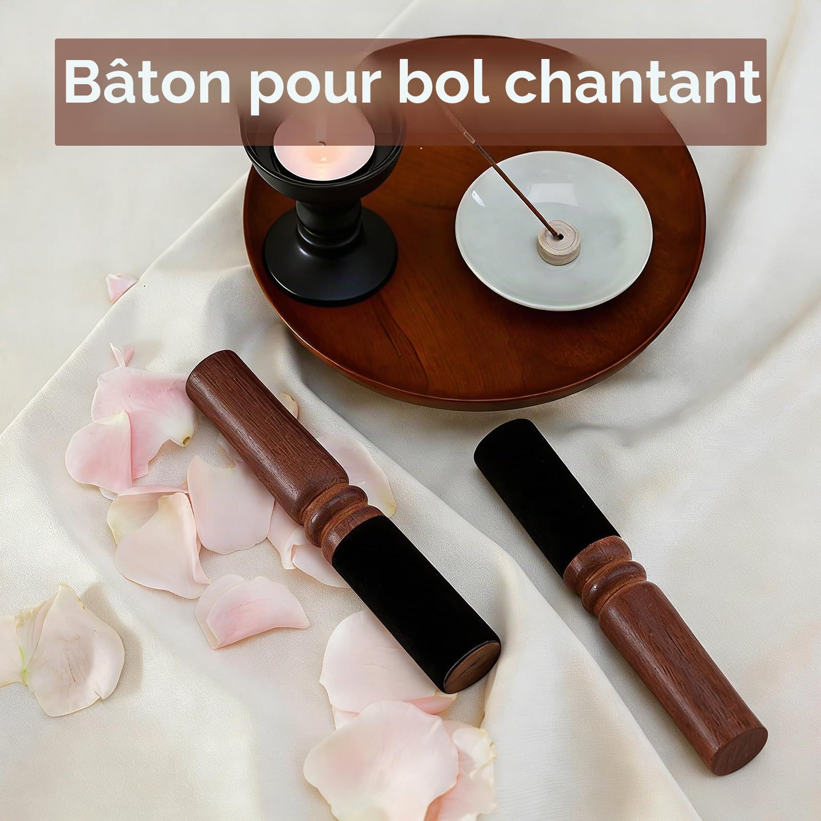2 PièCes BâTon Pour Bol Chantant TibéTain - Baton Bol Chantant En Bois - BâTon De MéDitation, Accessoires De Bol Chantant Pour La MéDitation, Le Yoga Et La ThéRapie Sonore