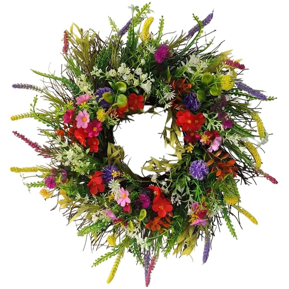 Couronne de fleurs sauvages de 40 cm - Guirlande décorative sans entretien pour porte et mur