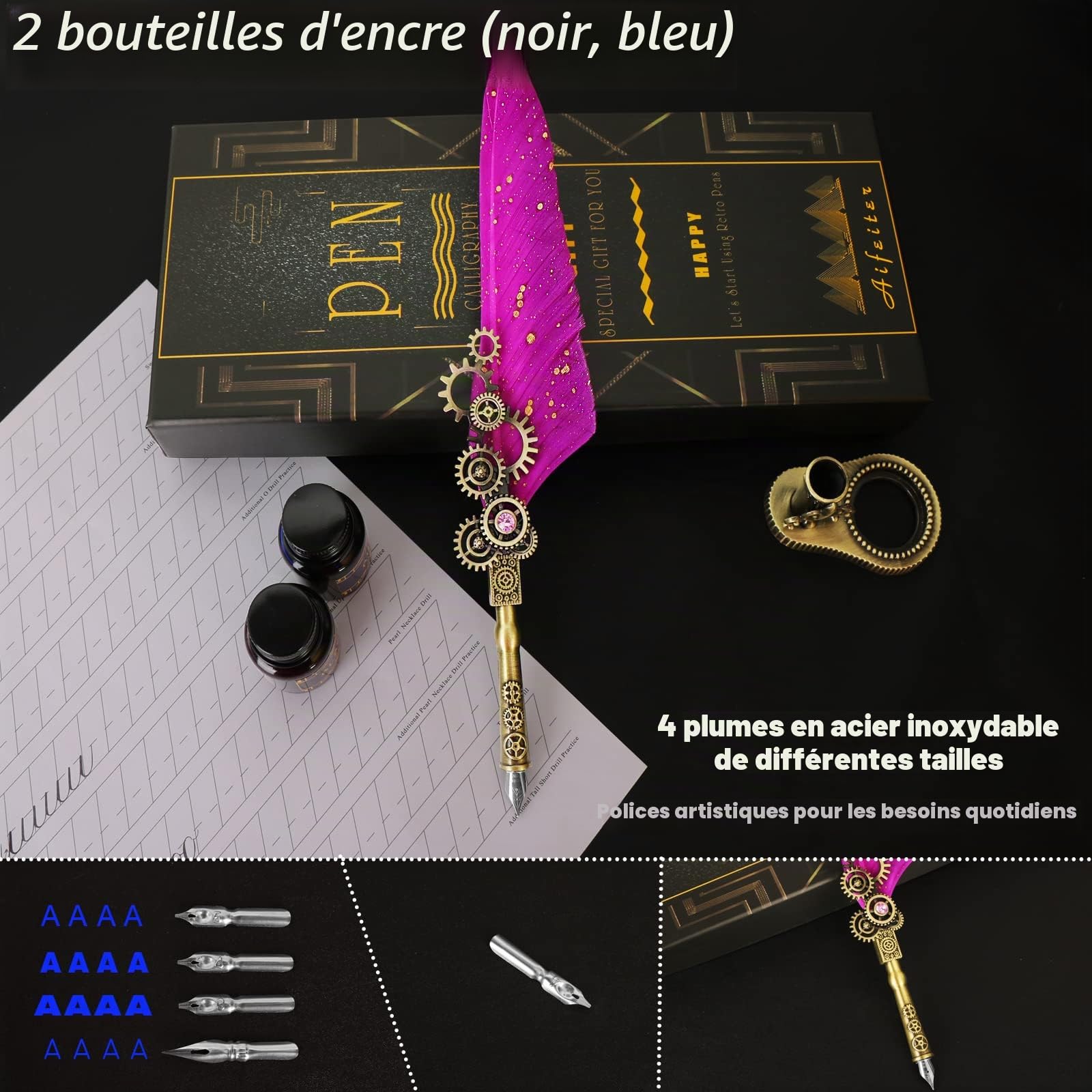 MPRINCE Ensemble de plume en encre, ensemble de stylo de calligraphie, stylo de calligraphie pour l'écriture, cadeau d'anniversaire pour les amoureux de l'écriture à la main, stylo de signature