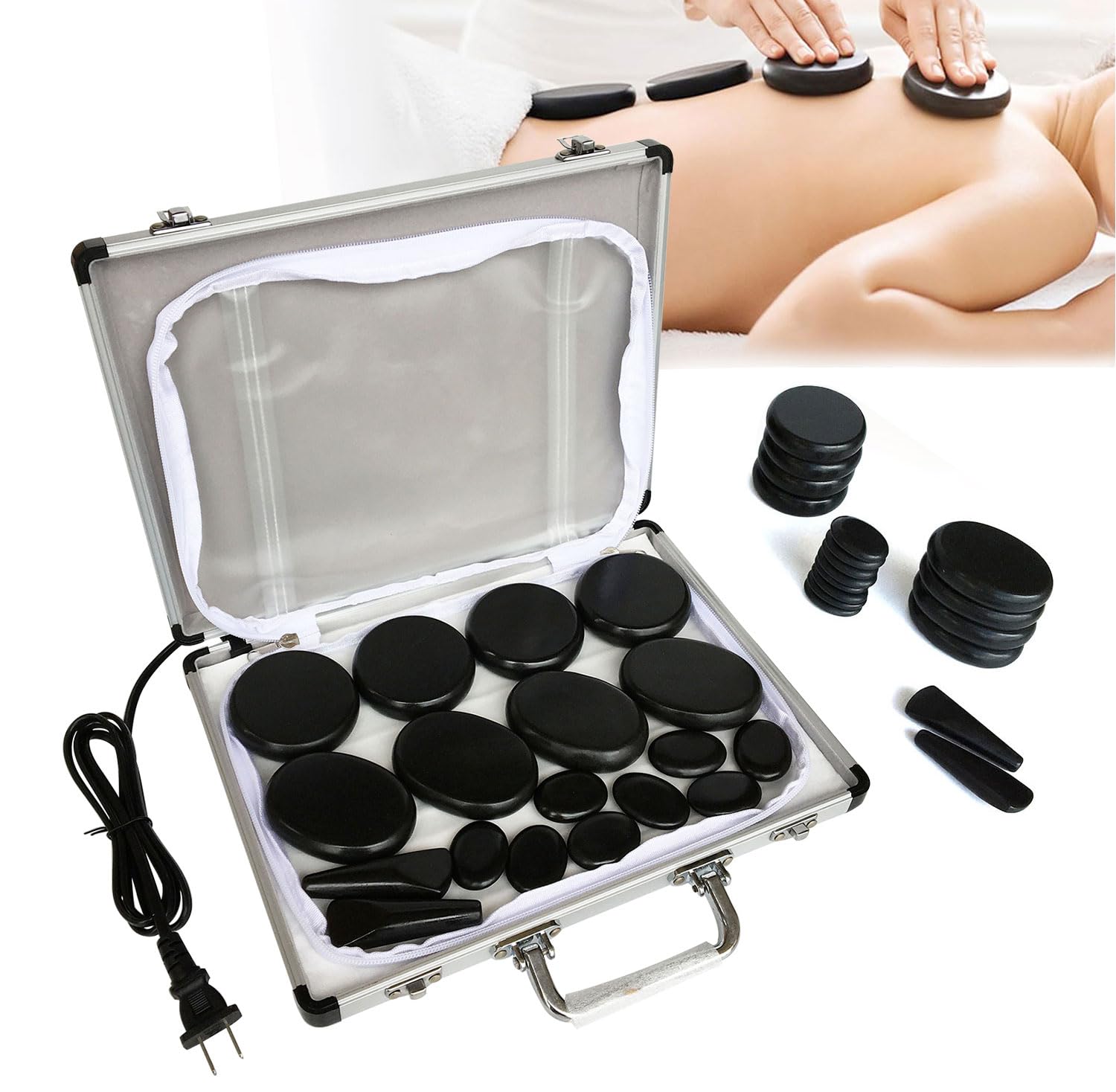 Hot Stones for Massage, Basalt Massage Stone Warmer,18Pcs Hot Stone Massage Kit Stones for Home Spa Warming Therapy Relaxing Relieve Pain (18pcs)