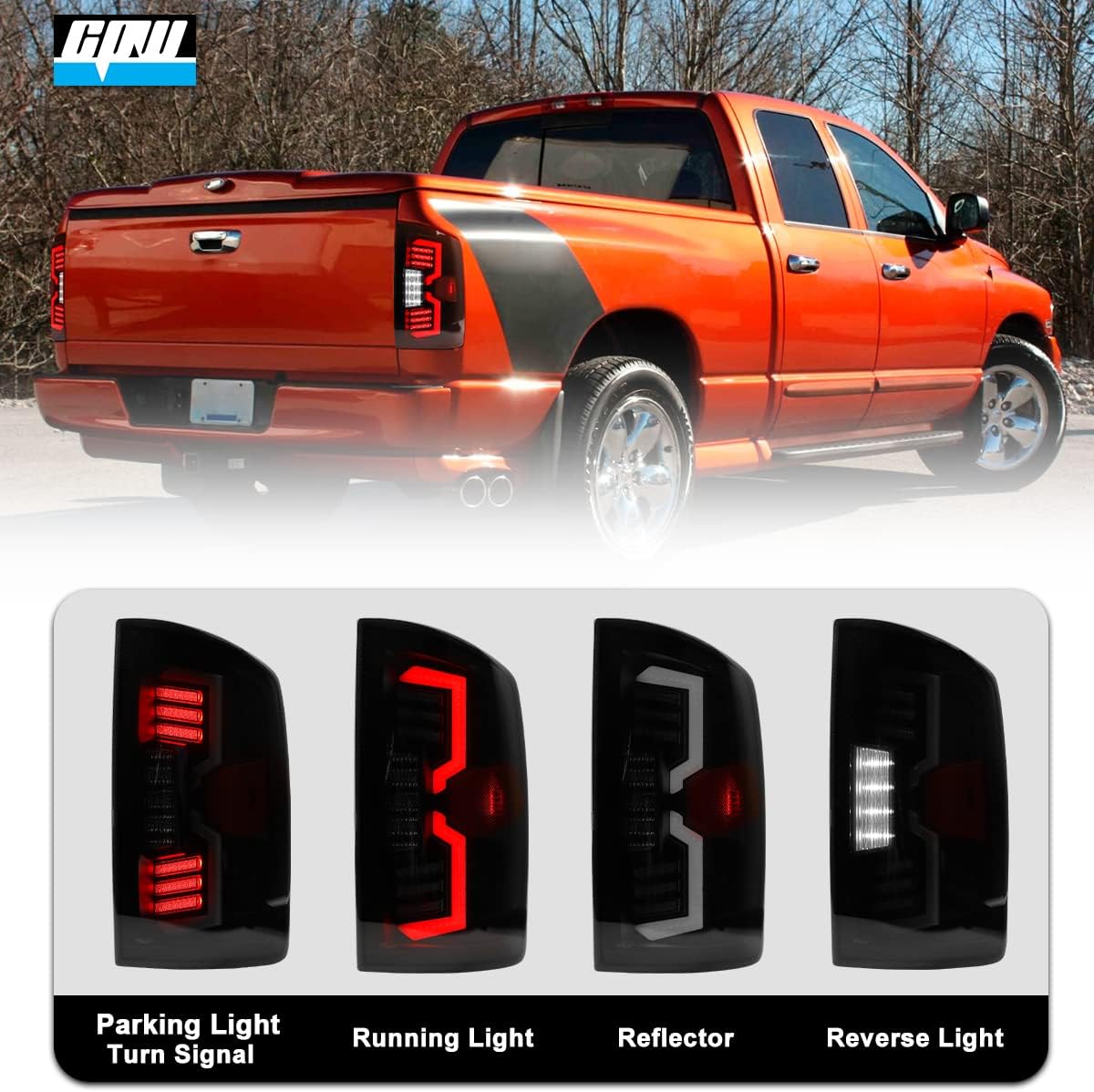 CPW LED Tail Lights Assembly Fit For 2002-2006 Dodge Ram 1500 Pickup, Full Led Functional Rear Lamp Fit For 2003-2006 Dodge Ram 2500/3500 Pickup w/Sequential Turn Signal (Black Housing Smoke Lens)