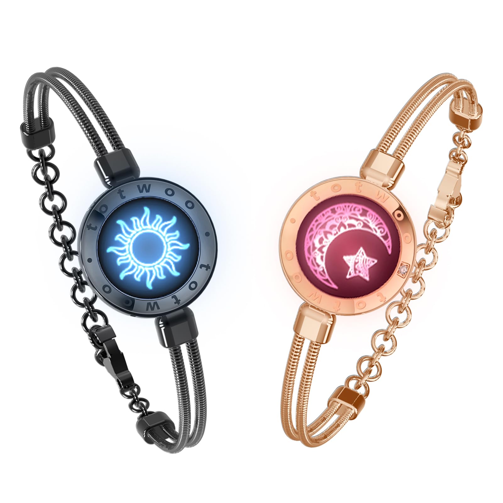 Long Distance Touch Bracelets for Couples, Smart Light & Vibration Love Jewelry, Long Distance Valentines Day Gifts for Him Her Women Men, One-to-One Bluetooth Pairing via App