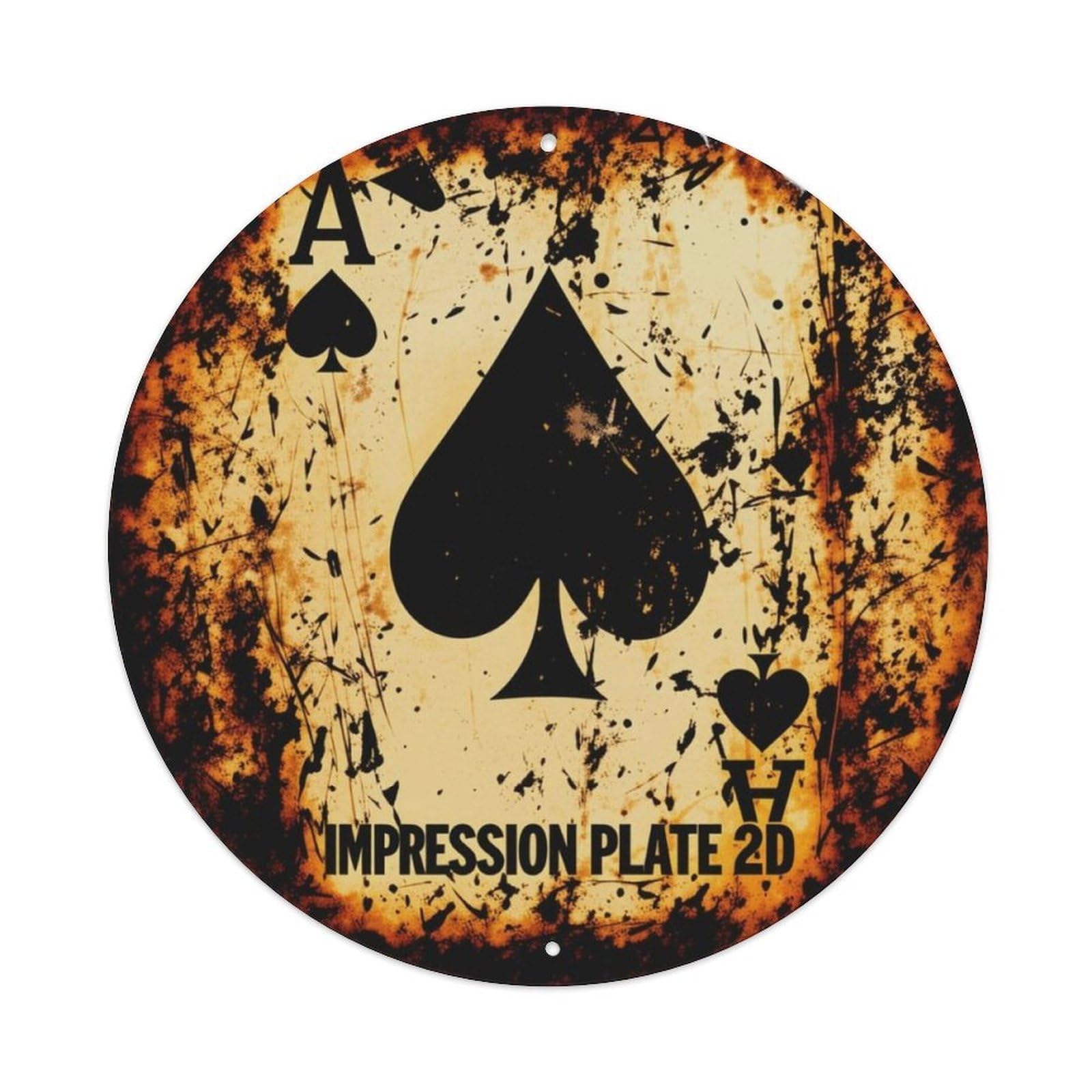 Vintage Distressed Ace of Spades Poker Round Sign Vintage Aluminium Metal Sign, Retro Wall Decor for Home, Bar, Garage & Farmhouse 20x20cm