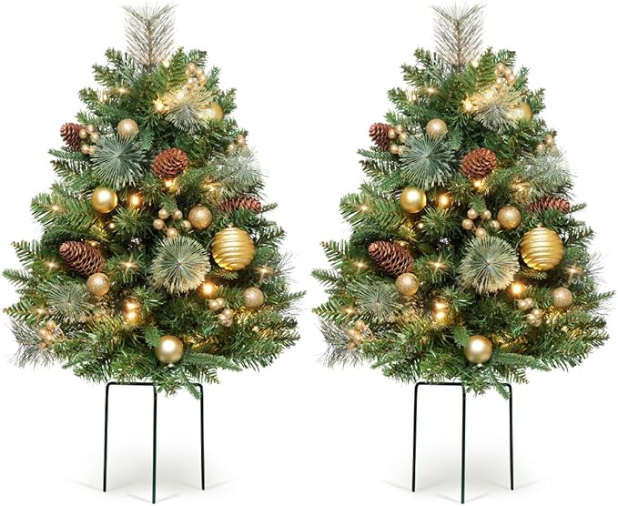 Somikis 30 Inch Outdoor Christmas Tree Set of 2, Battery