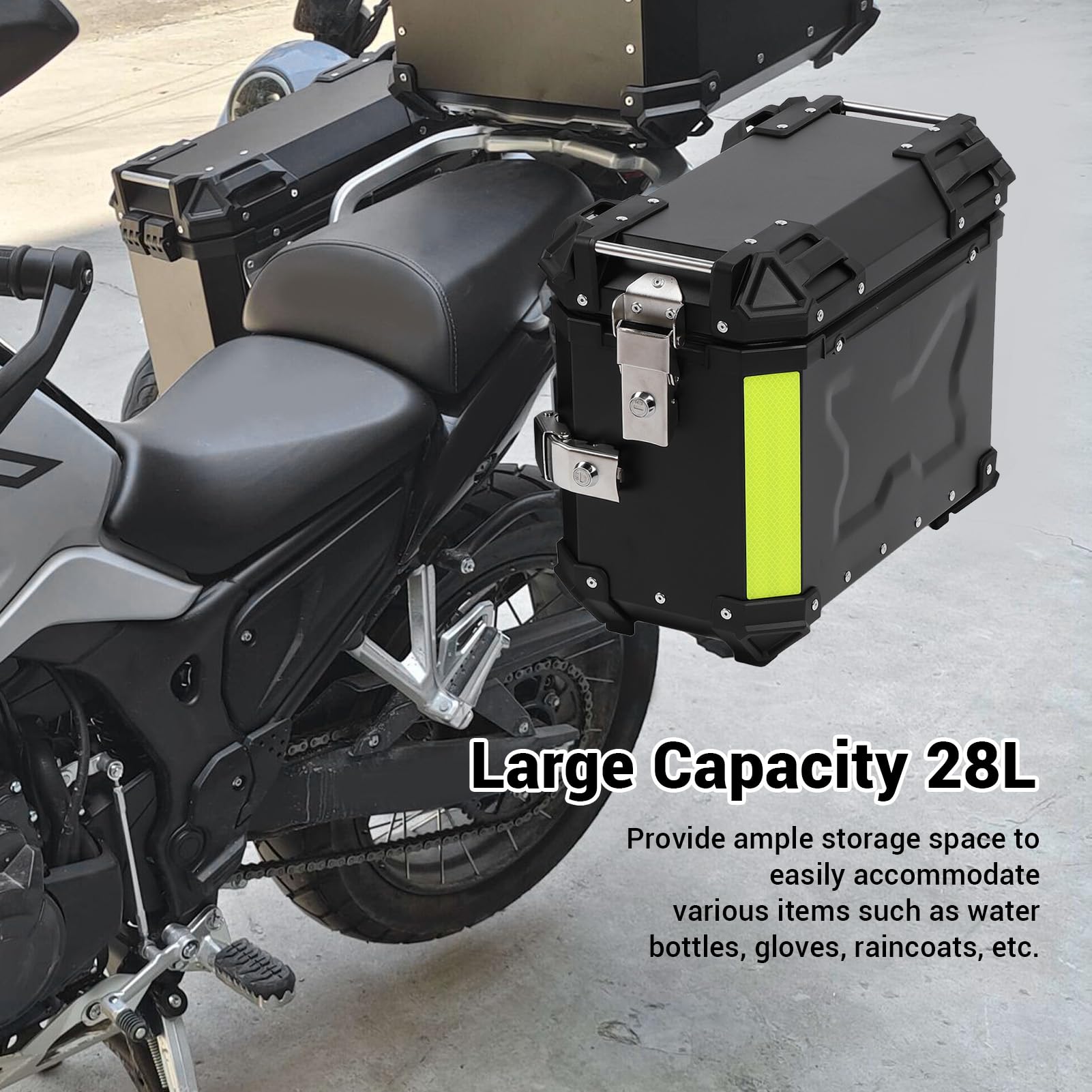 Fockety Scatola per Borse Laterali per Moto, Borse Laterali Rigide per Moto in Lega di Alluminio Leggera 28 Litri con Serratura e Maniglia di Sicurezza, Portaoggetti Resistente