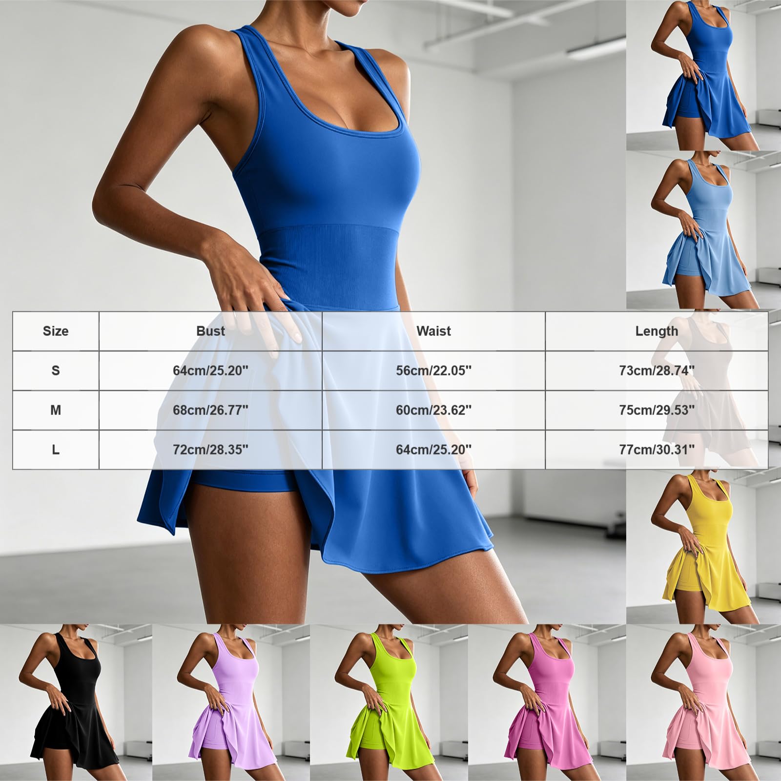Générique 2026 Robe Tennis Femme Sport Sans Manches Col en U Dos Nageur avec Short Intégré et Poches Robe de et Fitness Mini Été avec Soutien Gorge Confortable et -transpirante pour Sport et Loisirs