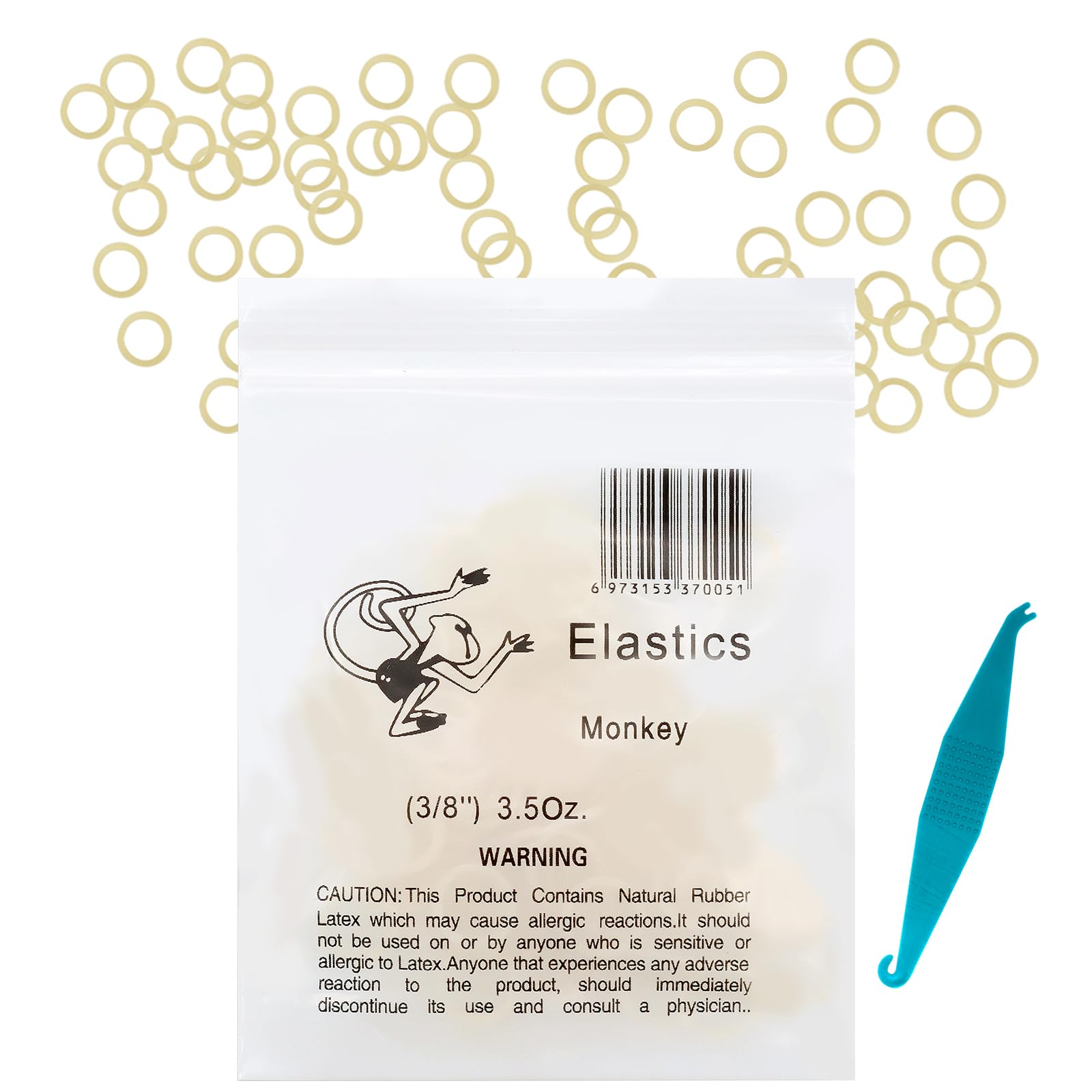 VEGCOO 600 Piezas Goma Elástica Ortodoncia, Multiusos Elásticos Dientes con 6 Colocadores Plástico (1/8, 3.5 oz)