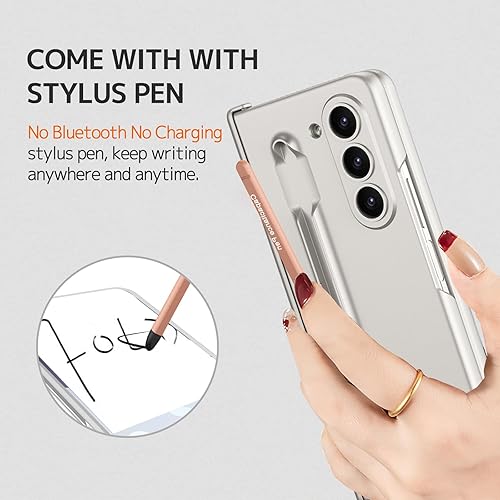 Miniatura 3 de NINKI Funda magnética compatible con bisagras para Samsung Z Fold 5 con soporte para S Pen rosa y S Pen, funda protectora de pantalla con bisagra 4