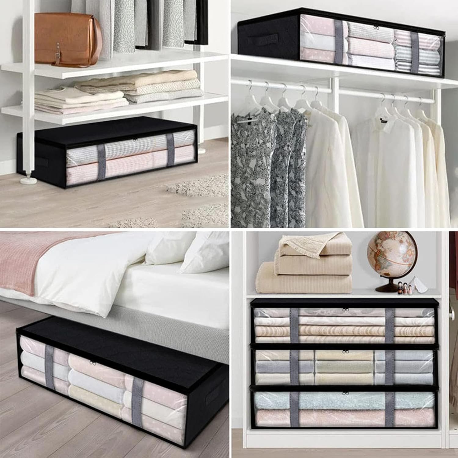 Under Bed Storage Containers 4 Pack,Foldable Large Capacity Blanket Storage Bags with Reinforced Handle, Clothing Storage Organizers for Towels, Clothes, Blankets