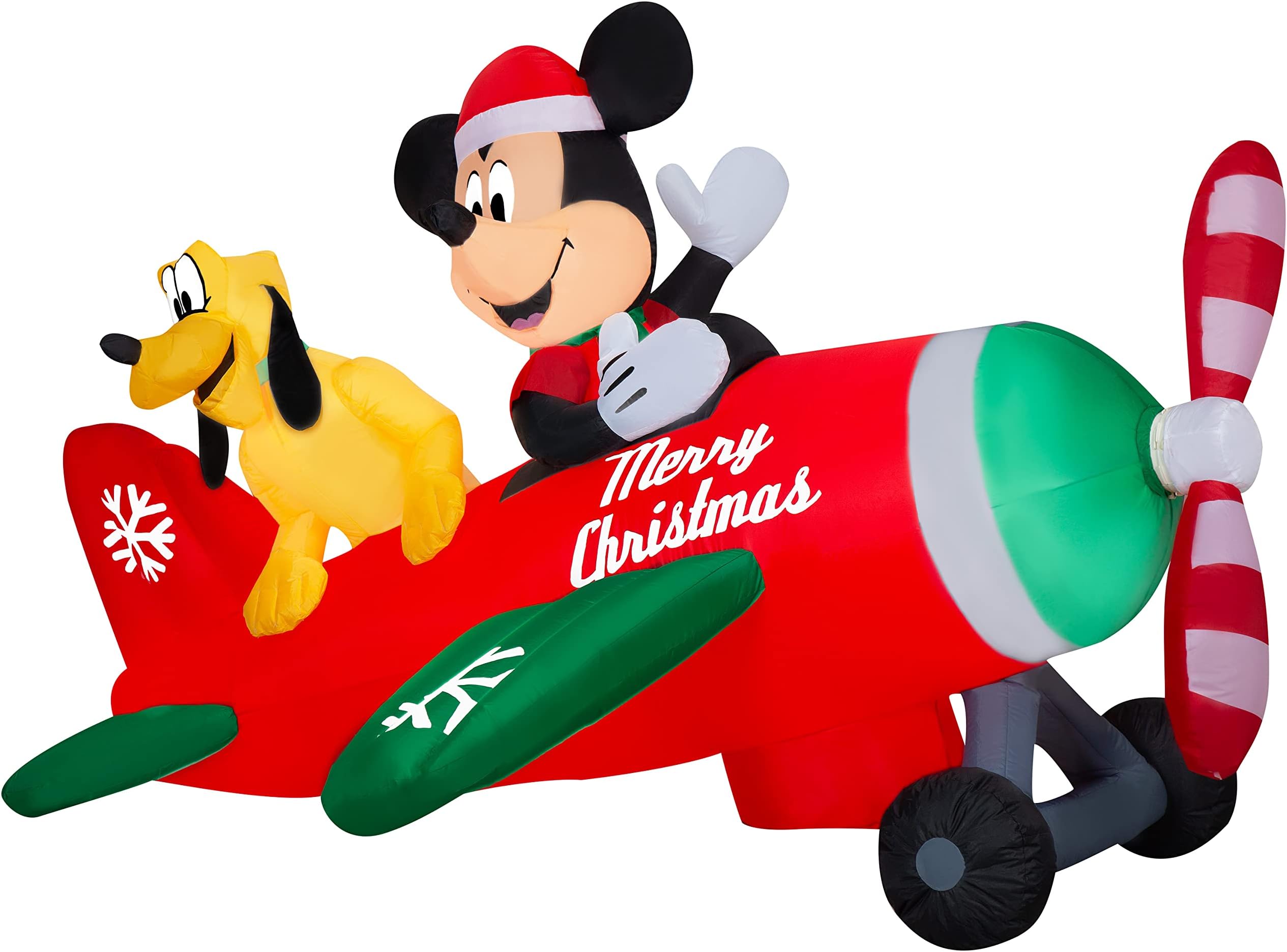 Animated Airblown Inflatable Mickey and Pluto Clubhouse Airplane Scene w/LEDs Disney, 4.5 ft Tall